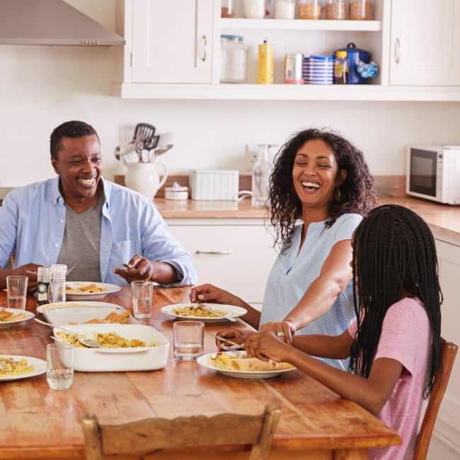 family enjoying breakfast